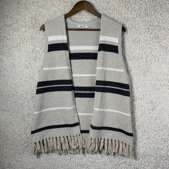 Madewell Coastward Fringe Vest Beige Striped Open Women’s Size S/M Knit Sweater‎ - Picture 3 of 9
